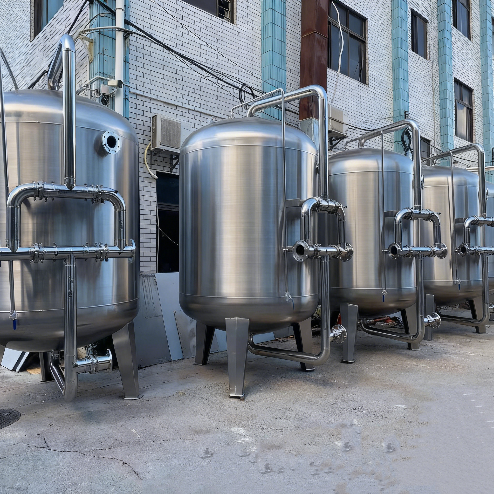 Вертикальные и горизонтальные мультимедийные фильтры из нержавеющей стали для удаления взвешенных веществ, органических веществ и цвета из сырой воды.