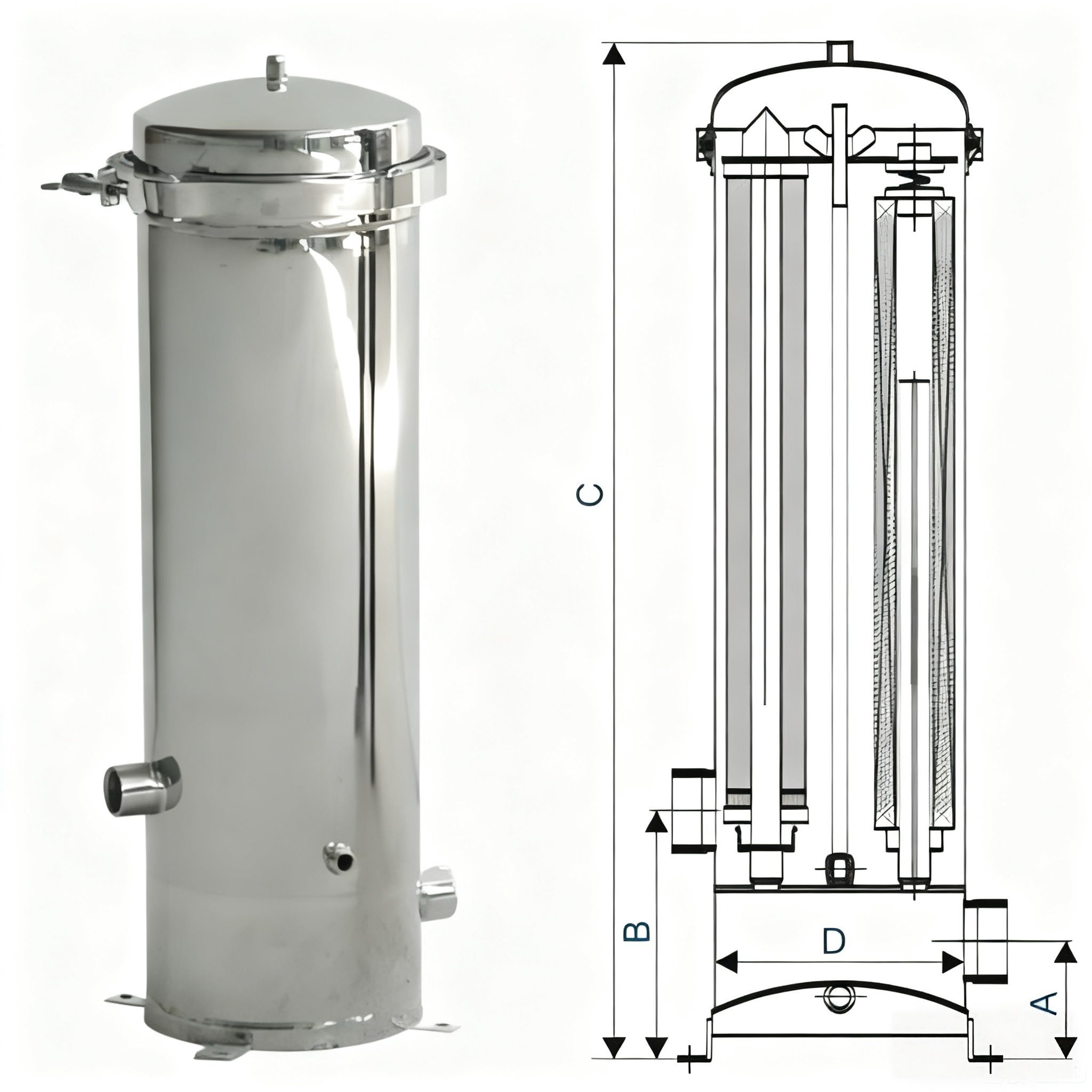 Санитарный прецизионный корпус фильтра Tri-Clamp из нержавеющей стали 316L с картриджами 0,1–100 микрон для фармацевтической и пищевой промышленности