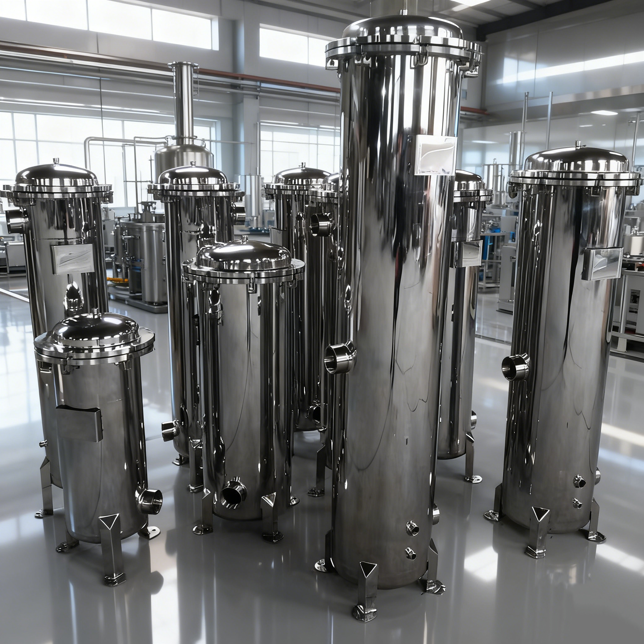 Заводская цена, промышленное фильтрующее оборудование, нержавеющая сталь 304, 316L, быстро открывающийся корпус прецизионного картриджного фильтра с опорной ногой 