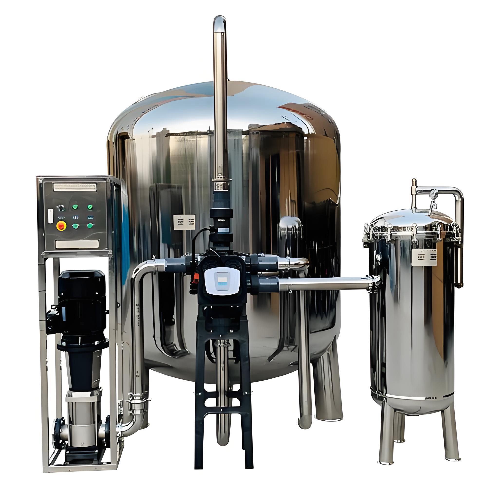 Вертикальные и горизонтальные мультимедийные фильтры из нержавеющей стали для удаления взвешенных веществ, органических веществ и цвета из сырой воды.