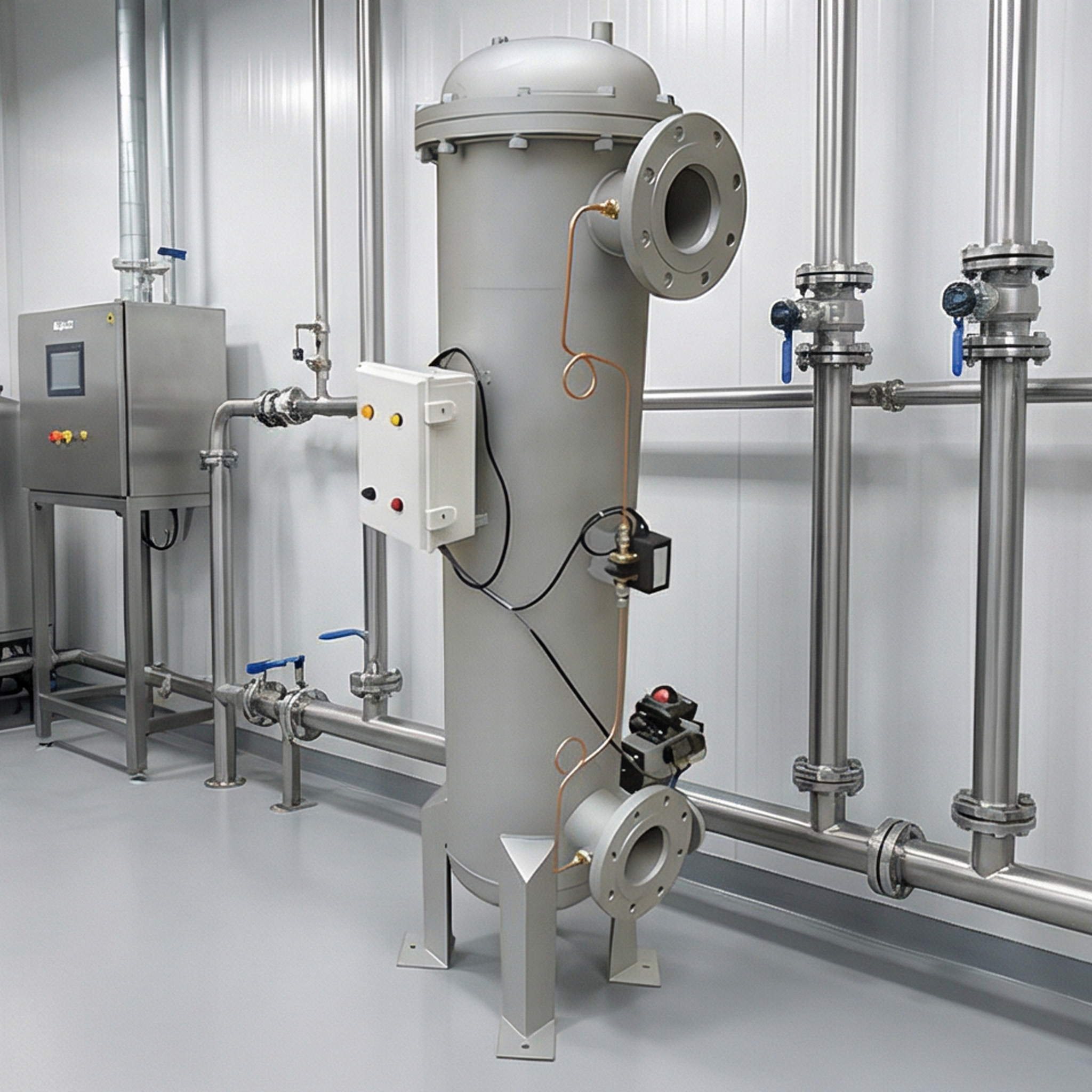 Сертифицированный ASME самоочищающийся напорный фильтр из нержавеющей стали с автоматическим клапаном и сенсорным экраном HMI